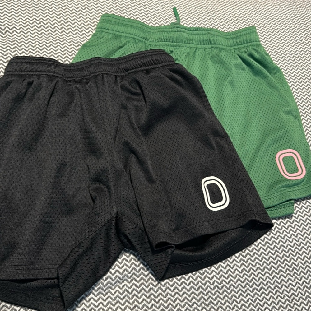 OVERTIME Men's Athletic Mesh Shorts — Black and Green, 2 pairs